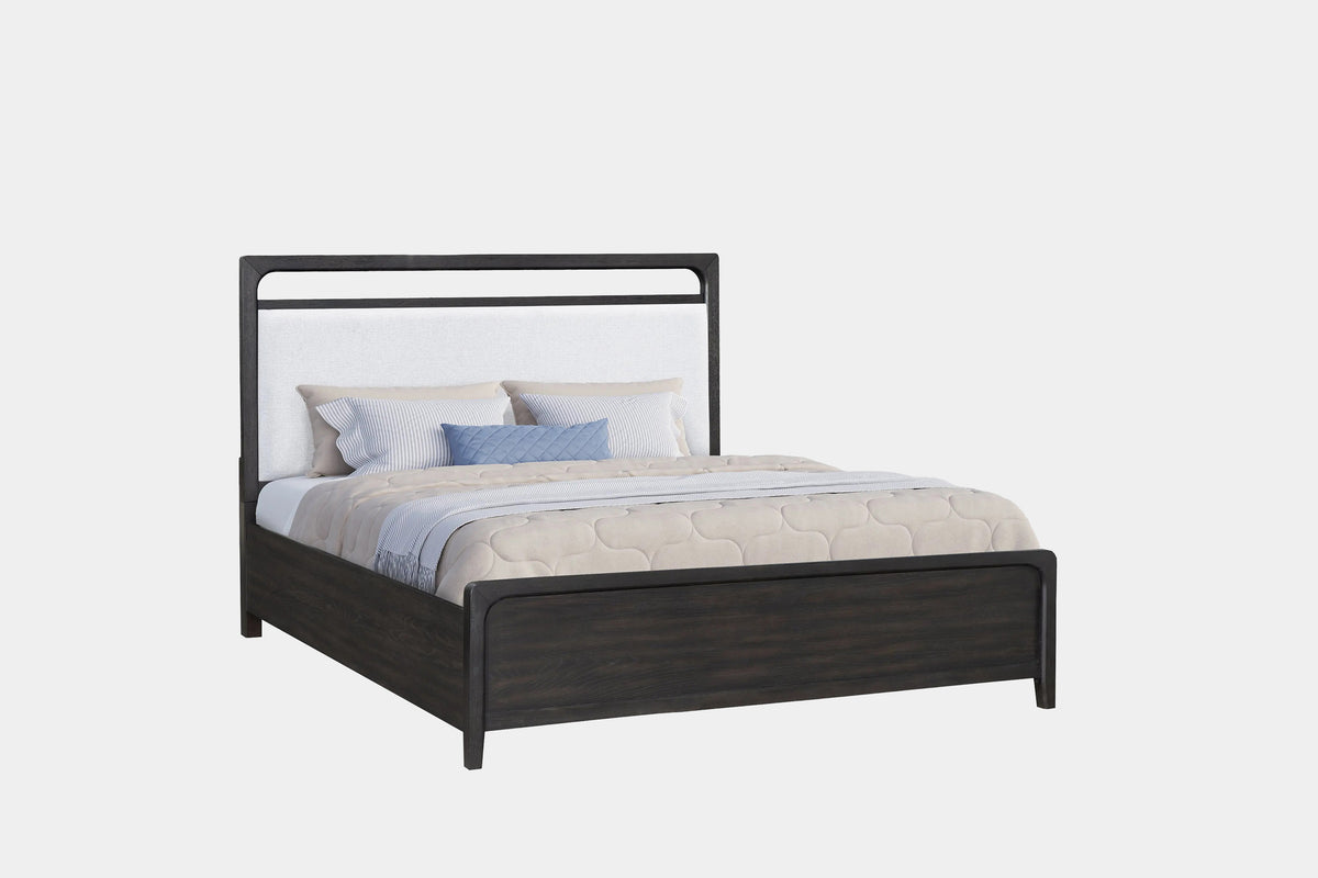 EASTON109:Easton Upholstered Bed & Dresser & Mirror & Nightstand, Angled