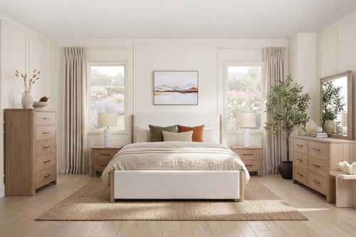 ANIKA0003:Anika Upholstered Bed & Dresser & Mirror & Nightstand, Styled