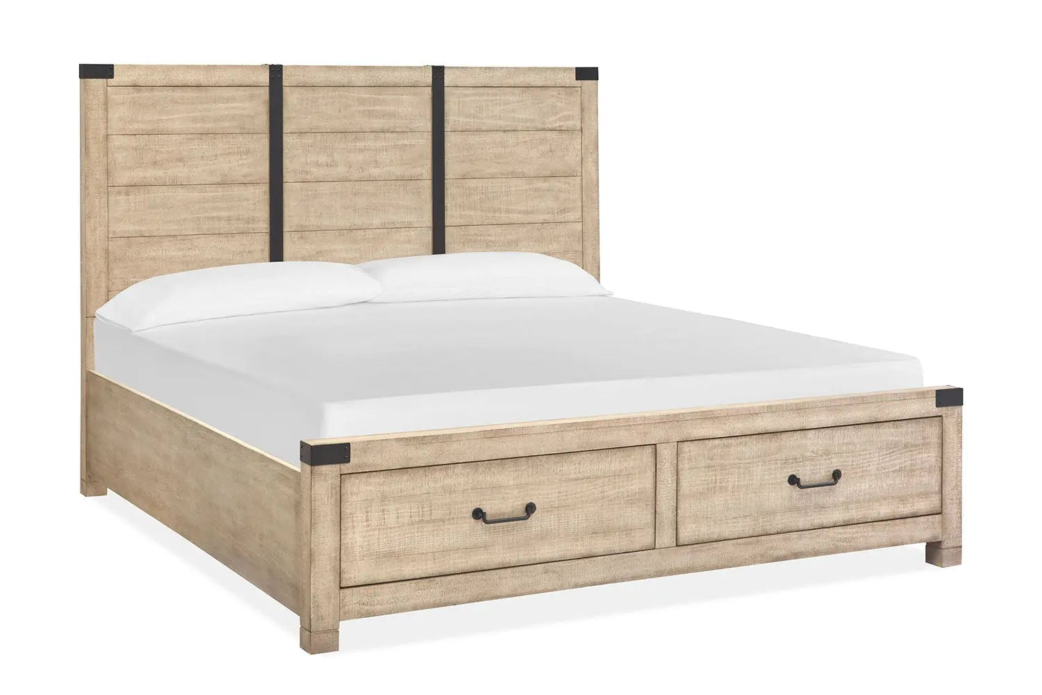 PINEOASQB:Pine Hill Panel Bed w/ Storage in Oat, Queen, Image 1