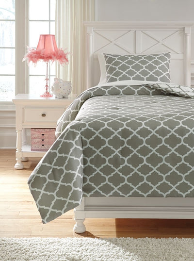 920665528:Media Comforter Set in Gray w/ White Lattice, Twin, Image 1