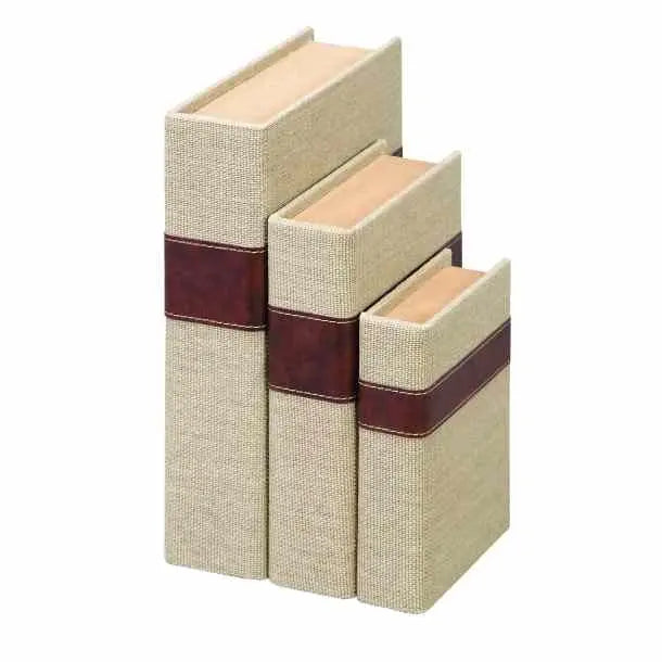 338385315:Red Stripe Burlap Book Boxes, Set of 3, Image 1