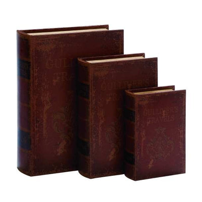 448394684:Tuscano Wood Leather Book Boxes, Set of 3, Image 1