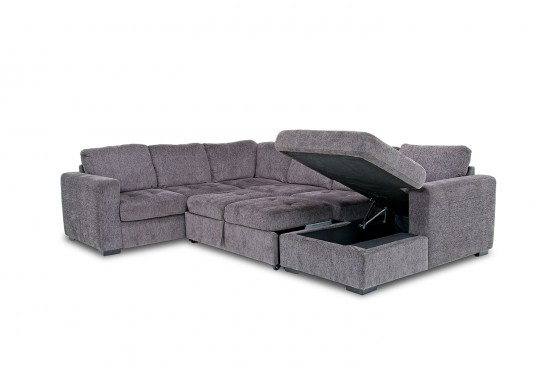 Claire Full Pullout Tux Chaise Sectional In Gray Right Facing
