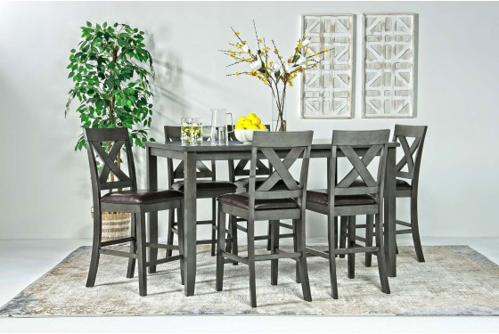 Palm Springs Counter Height Table With 6 Chairs In Gray Mor