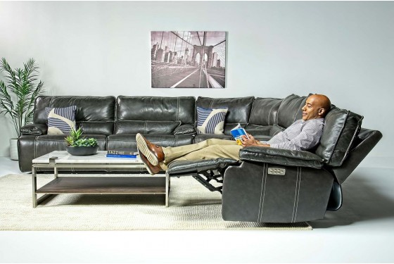Sofia 3 Power Leather Living Room In Gray Mor Furniture Sofia 3 Power Leather Living Room In