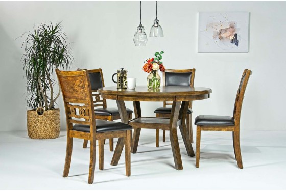 Gia Round Dining Table 4 Chairs In Light Brown Mor Furniture