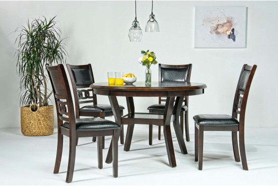 Gia Round Dining Table 4 Chairs In Dark Brown Mor Furniture