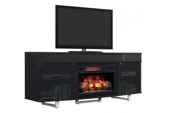 Enterprise Console w/ Fireplace Insert in Black, 72 Inch | Mor Furniture