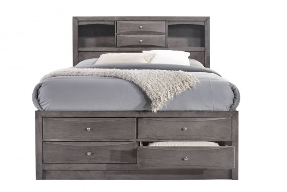 Remi Bookcase Bed w/ Storage in Gray, Queen | Mor Furniture