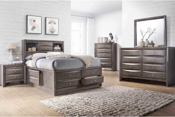 Remi Bookcase Bed w/ Storage in Gray, Queen | Mor Furniture