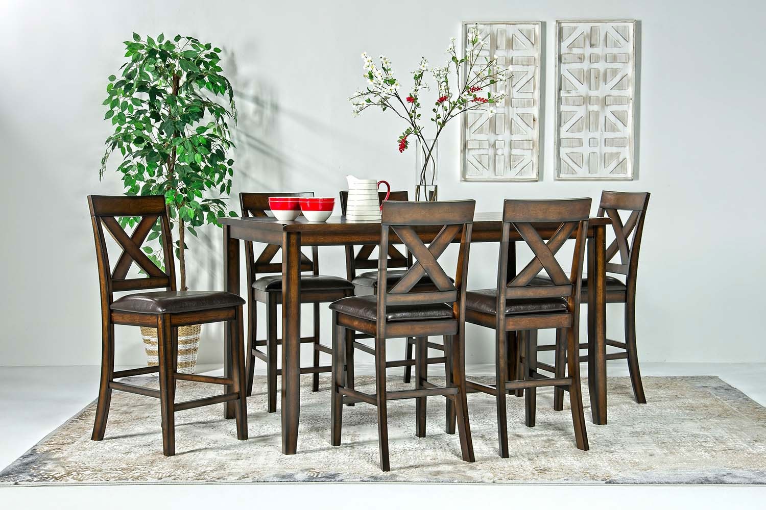 Palm Springs Counter Height Dining Table & 6 Stools in Brown Mor